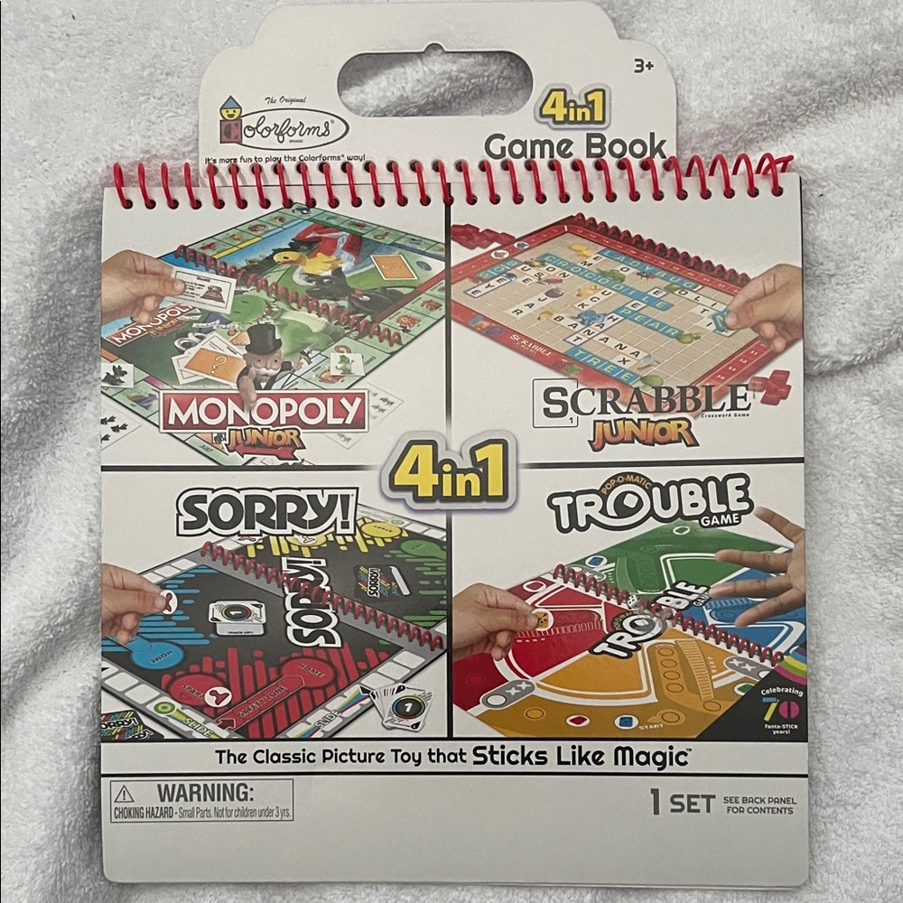 4-in-1 Kids Game Book - Monopoly Junior, Scrabble Junior, Sorry!, Trouble